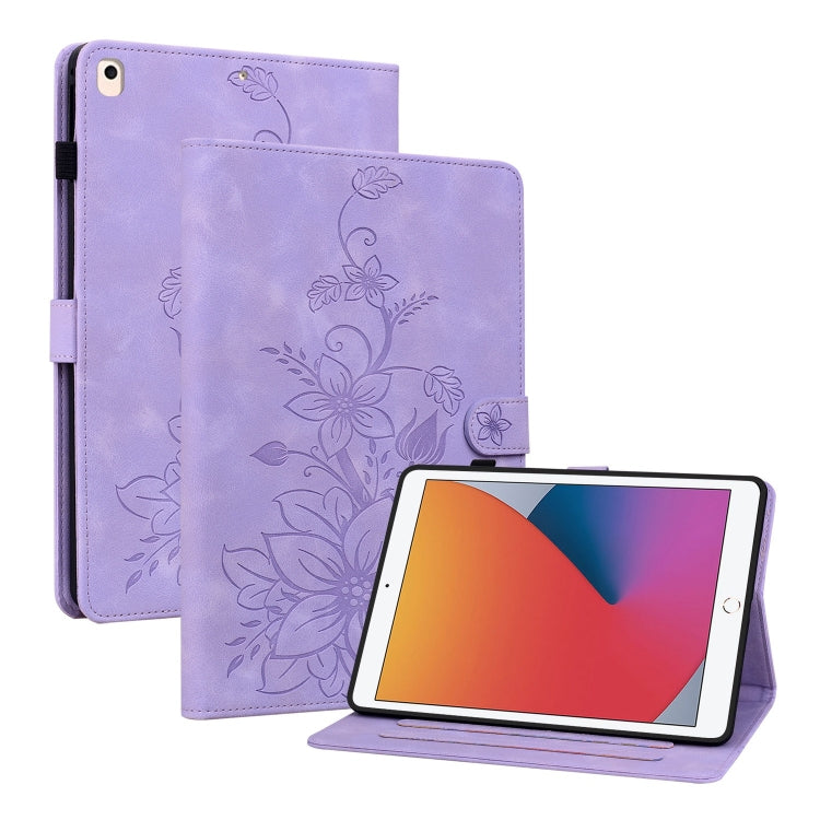 For iPad Air / Air 2 / 9.7 2017 / 2018 Lily Embossed Leather Smart Tablet Case(Purple) - iPad 9.7 (2018) & (2017) Cases by buy2fix | Online Shopping UK | buy2fix