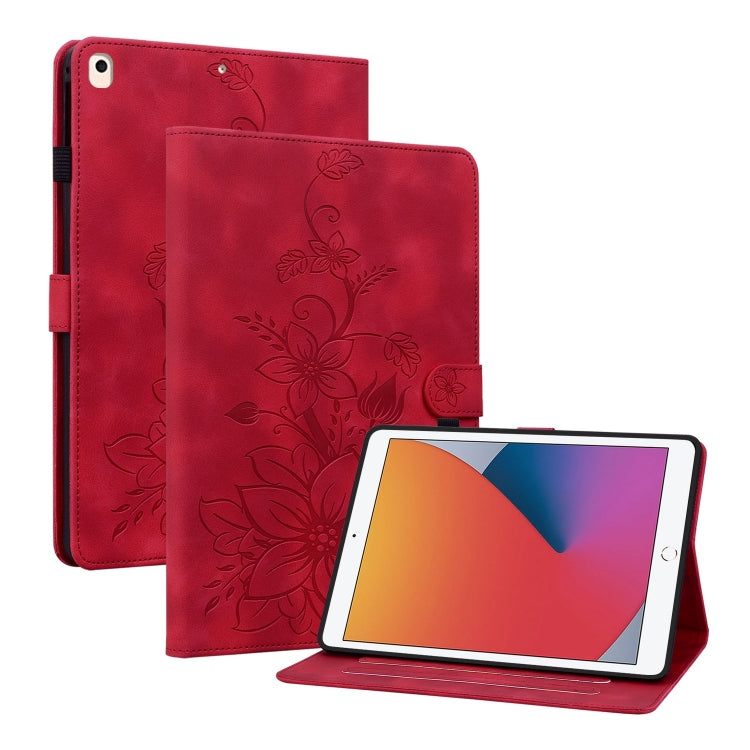 For iPad Air / Air 2 / 9.7 2017 / 2018 Lily Embossed Leather Smart Tablet Case(Red) - iPad 9.7 (2018) & (2017) Cases by buy2fix | Online Shopping UK | buy2fix