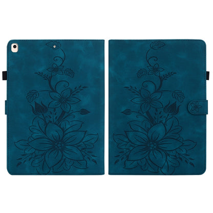 For iPad Air / Air 2 / 9.7 2017 / 2018 Lily Embossed Leather Smart Tablet Case(Dark Blue) - iPad 9.7 (2018) & (2017) Cases by buy2fix | Online Shopping UK | buy2fix