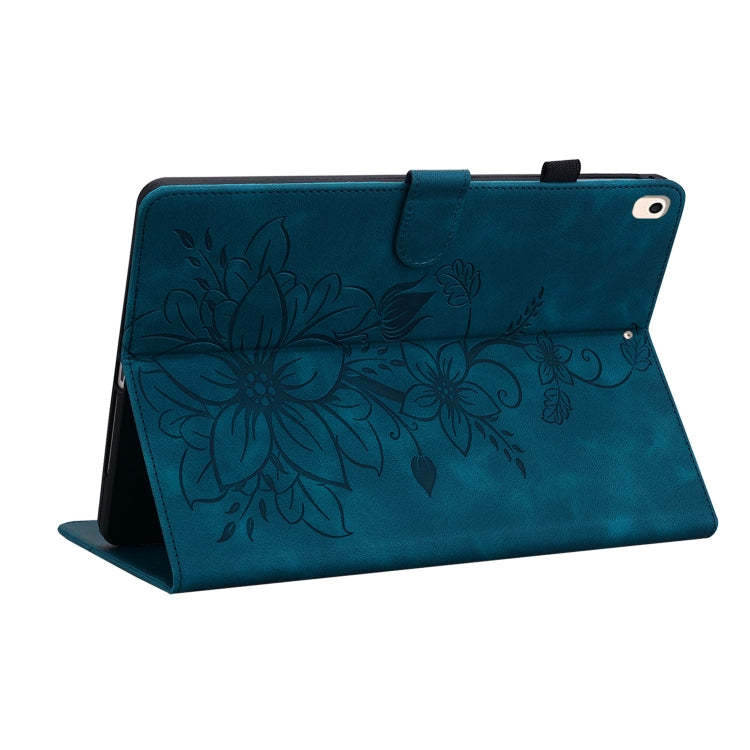For iPad Air / Air 2 / 9.7 2017 / 2018 Lily Embossed Leather Smart Tablet Case(Dark Blue) - iPad 9.7 (2018) & (2017) Cases by buy2fix | Online Shopping UK | buy2fix