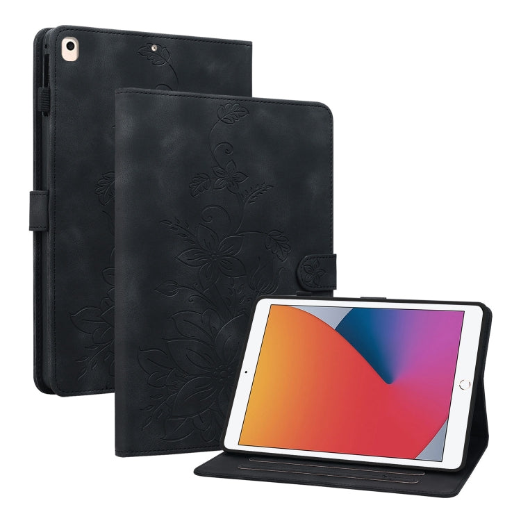 For iPad Air / Air 2 / 9.7 2017 / 2018 Lily Embossed Leather Smart Tablet Case(Black) - iPad 9.7 (2018) & (2017) Cases by buy2fix | Online Shopping UK | buy2fix