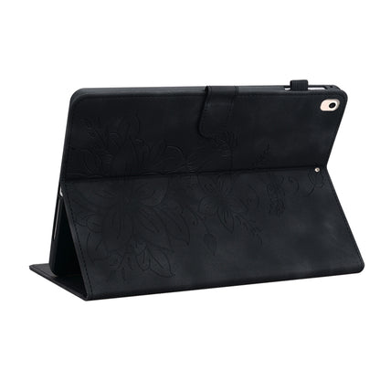 For iPad Air / Air 2 / 9.7 2017 / 2018 Lily Embossed Leather Smart Tablet Case(Black) - iPad 9.7 (2018) & (2017) Cases by buy2fix | Online Shopping UK | buy2fix