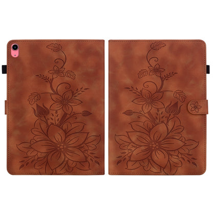 For iPad 2025 / 2022 Lily Embossed Leather Smart Tablet Case(Brown) - iPad 2025 / 2022 Cases by buy2fix | Online Shopping UK | buy2fix