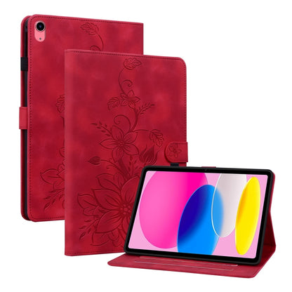 For iPad 2025 / 2022 Lily Embossed Leather Smart Tablet Case(Red) - iPad 2025 / 2022 Cases by buy2fix | Online Shopping UK | buy2fix