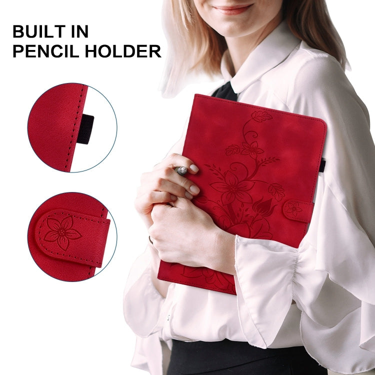 For iPad 2025 / 2022 Lily Embossed Leather Smart Tablet Case(Red) - iPad 2025 / 2022 Cases by buy2fix | Online Shopping UK | buy2fix