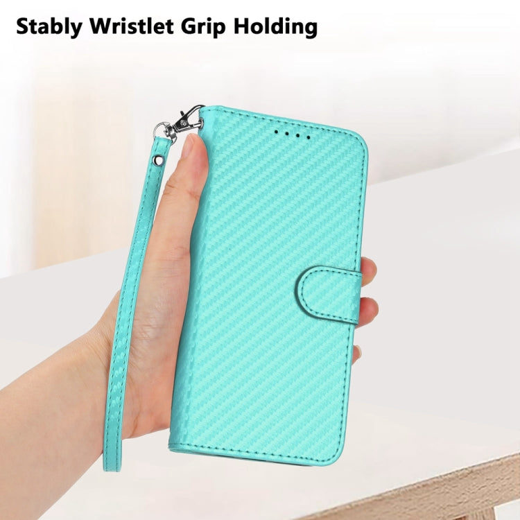 For iPhone 16e YX0070 Carbon Fiber Buckle Leather Phone Case with Lanyard(Light Blue) by buy2fix