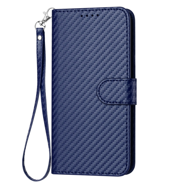 For iPhone 16e YX0070 Carbon Fiber Buckle Leather Phone Case with Lanyard(Royal Blue) by buy2fix