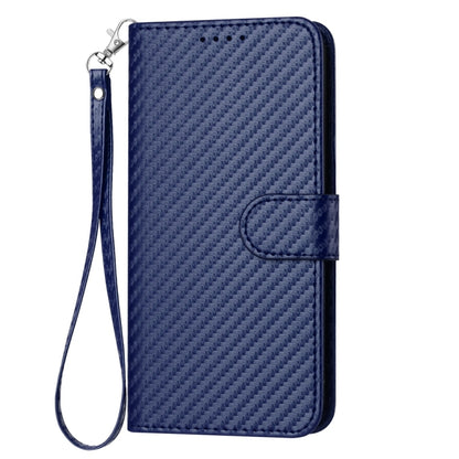 For iPhone 16e YX0070 Carbon Fiber Buckle Leather Phone Case with Lanyard(Royal Blue) by buy2fix