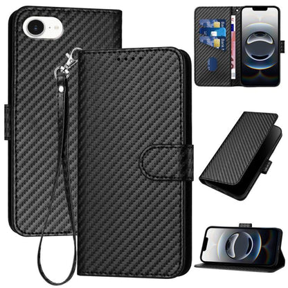 For iPhone 16e YX0070 Carbon Fiber Buckle Leather Phone Case with Lanyard(Black) by buy2fix