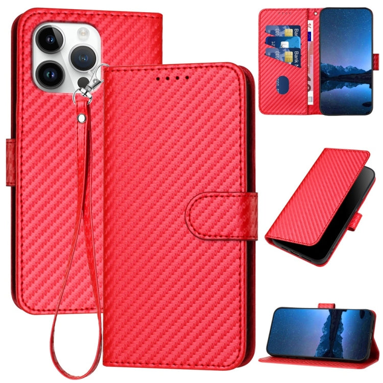 For iPhone 16 Pro Max YX0070 Carbon Fiber Buckle Leather Phone Case with Lanyard(Red) - iPhone 16 Pro Max Cases by buy2fix | Online Shopping UK | buy2fix