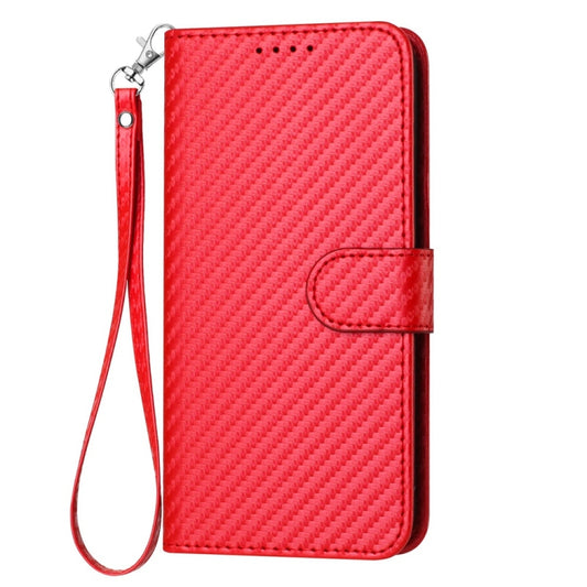 For iPhone 16 Pro YX0070 Carbon Fiber Buckle Leather Phone Case with Lanyard(Red) by buy2fix