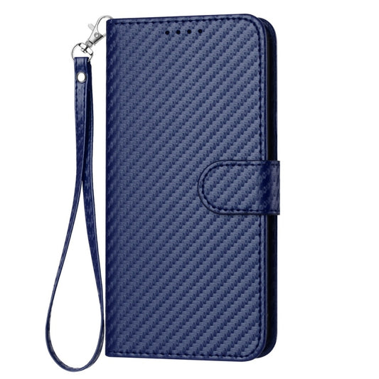 For iPhone 16 Pro YX0070 Carbon Fiber Buckle Leather Phone Case with Lanyard(Royal Blue) by buy2fix