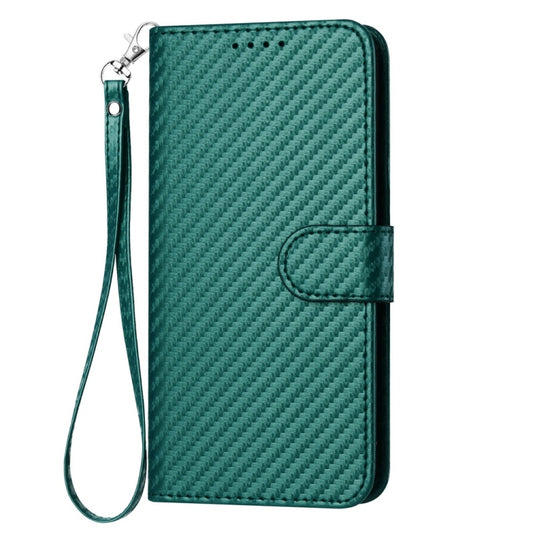 For iPhone 16 Pro YX0070 Carbon Fiber Buckle Leather Phone Case with Lanyard(Dark Green) by buy2fix