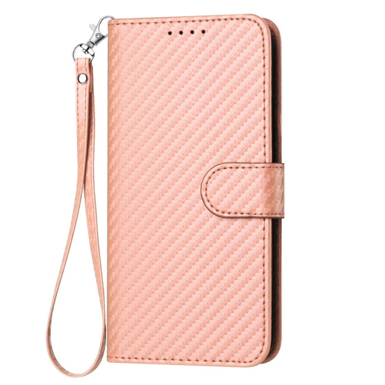 For iPhone 16 YX0070 Carbon Fiber Buckle Leather Phone Case with Lanyard(Pink) - iPhone 16 Cases by buy2fix | Online Shopping UK | buy2fix