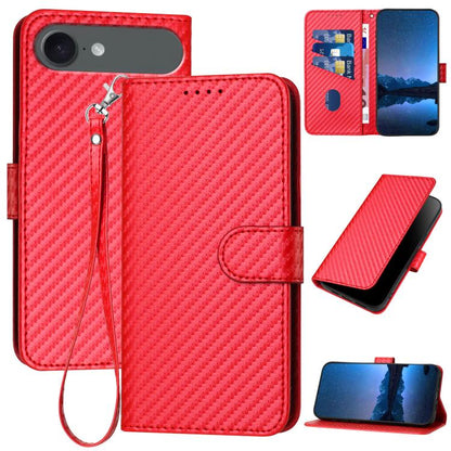 For iPhone 17 Air YX0070 Carbon Fiber Buckle Leather Phone Case with Lanyard(Red) - iPhone 17 Air Cases by buy2fix | Online Shopping UK | buy2fix