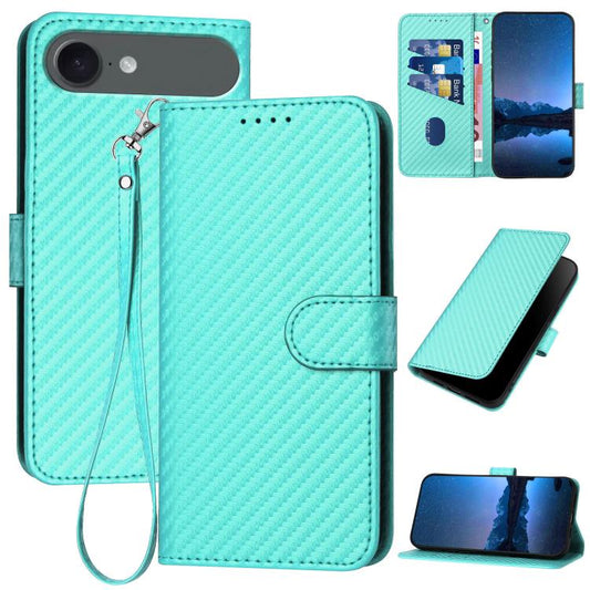 For iPhone 17 Air YX0070 Carbon Fiber Buckle Leather Phone Case with Lanyard(Light Blue) - iPhone 17 Air Cases by buy2fix | Online Shopping UK | buy2fix