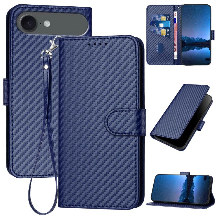For iPhone Air YX0070 Carbon Fiber Buckle Leather Phone Case with Lanyard(Royal Blue) - iPhone Air Cases by buy2fix | Online Shopping UK | buy2fix