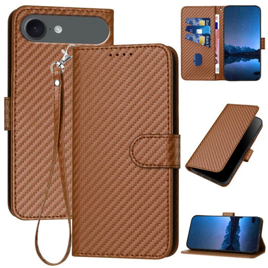 For iPhone 17 Air YX0070 Carbon Fiber Buckle Leather Phone Case with Lanyard(Coffee) - iPhone 17 Air Cases by buy2fix | Online Shopping UK | buy2fix