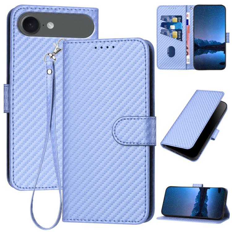 For iPhone 17 Air YX0070 Carbon Fiber Buckle Leather Phone Case with Lanyard(Light Purple) - iPhone 17 Air Cases by buy2fix | Online Shopping UK | buy2fix