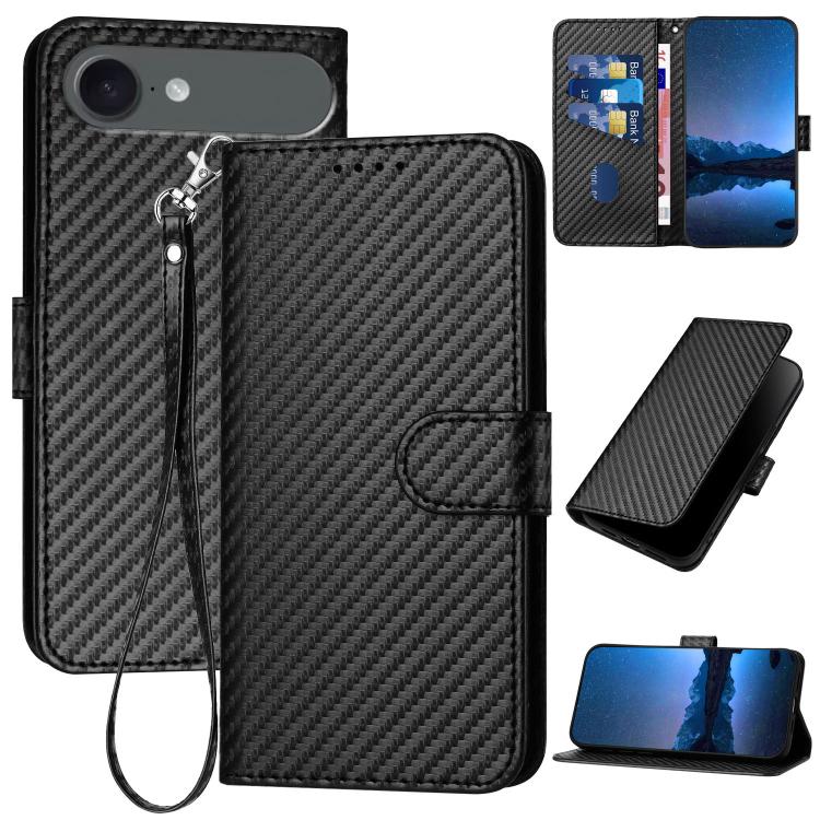 For iPhone Air YX0070 Carbon Fiber Buckle Leather Phone Case with Lanyard(Black) - iPhone Air Cases by buy2fix | Online Shopping UK | buy2fix