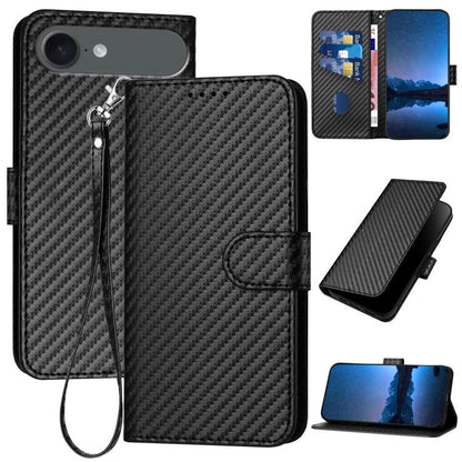 For iPhone Air YX0070 Carbon Fiber Buckle Leather Phone Case with Lanyard(Black) - iPhone Air Cases by buy2fix | Online Shopping UK | buy2fix