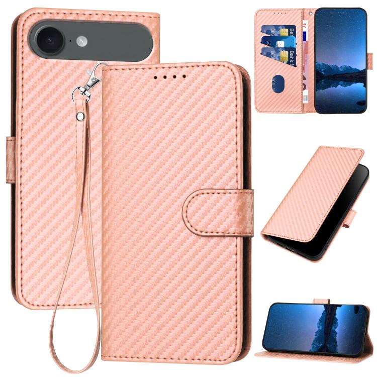 For iPhone 17 Air YX0070 Carbon Fiber Buckle Leather Phone Case with Lanyard(Pink) - iPhone 17 Air Cases by buy2fix | Online Shopping UK | buy2fix