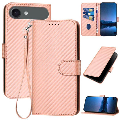 For iPhone 17 Air YX0070 Carbon Fiber Buckle Leather Phone Case with Lanyard(Pink) - iPhone 17 Air Cases by buy2fix | Online Shopping UK | buy2fix