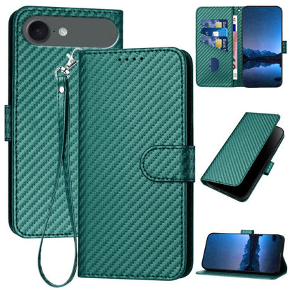 For iPhone 17 Air YX0070 Carbon Fiber Buckle Leather Phone Case with Lanyard(Dark Green) - iPhone 17 Air Cases by buy2fix | Online Shopping UK | buy2fix