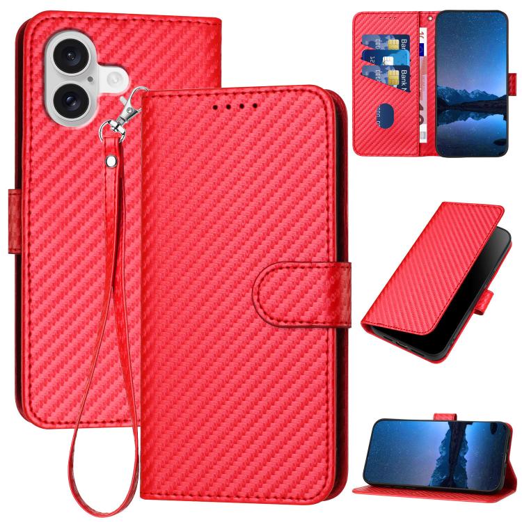 For iPhone 17 YX0070 Carbon Fiber Buckle Leather Phone Case with Lanyard(Red) - iPhone 17 Cases by buy2fix | Online Shopping UK | buy2fix