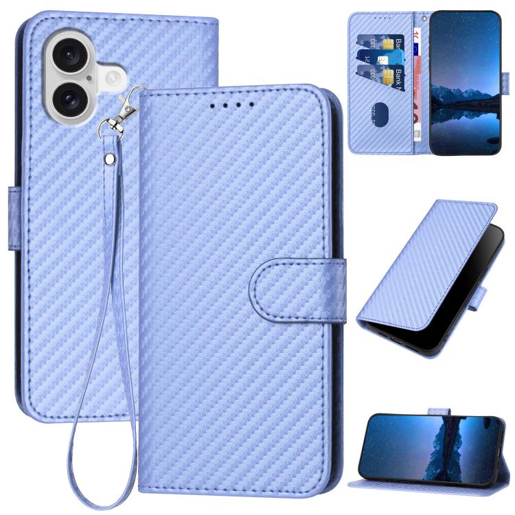 For iPhone 17 YX0070 Carbon Fiber Buckle Leather Phone Case with Lanyard(Light Purple) - iPhone 17 Cases by buy2fix | Online Shopping UK | buy2fix