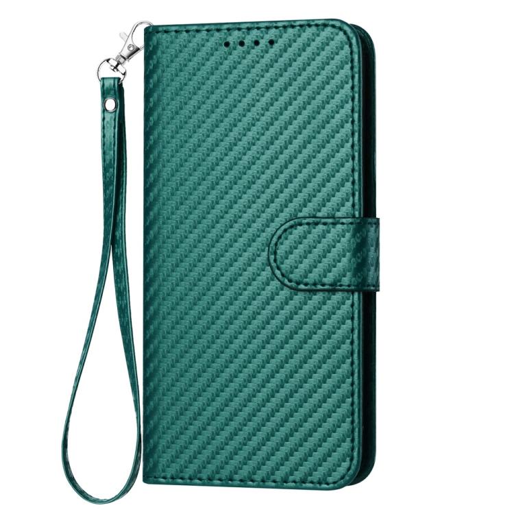 For iPhone 17 YX0070 Carbon Fiber Buckle Leather Phone Case with Lanyard(Dark Green) - iPhone 17 Cases by buy2fix | Online Shopping UK | buy2fix