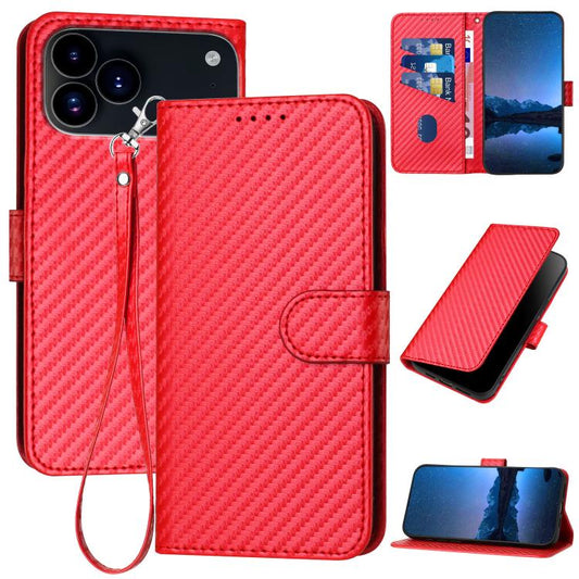 For iPhone 17 Pro Max YX0070 Carbon Fiber Buckle Leather Phone Case with Lanyard(Red) - iPhone 17 Pro Max Cases by buy2fix | Online Shopping UK | buy2fix