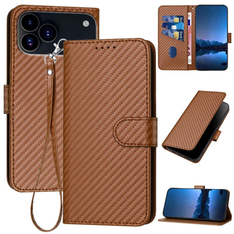 For iPhone 17 Pro Max YX0070 Carbon Fiber Buckle Leather Phone Case with Lanyard(Coffee) - iPhone 17 Pro Max Cases by buy2fix | Online Shopping UK | buy2fix