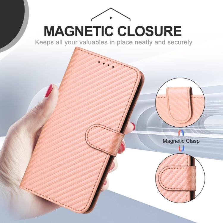 For iPhone 17 Pro Max YX0070 Carbon Fiber Buckle Leather Phone Case with Lanyard(Pink) - iPhone 17 Pro Max Cases by buy2fix | Online Shopping UK | buy2fix