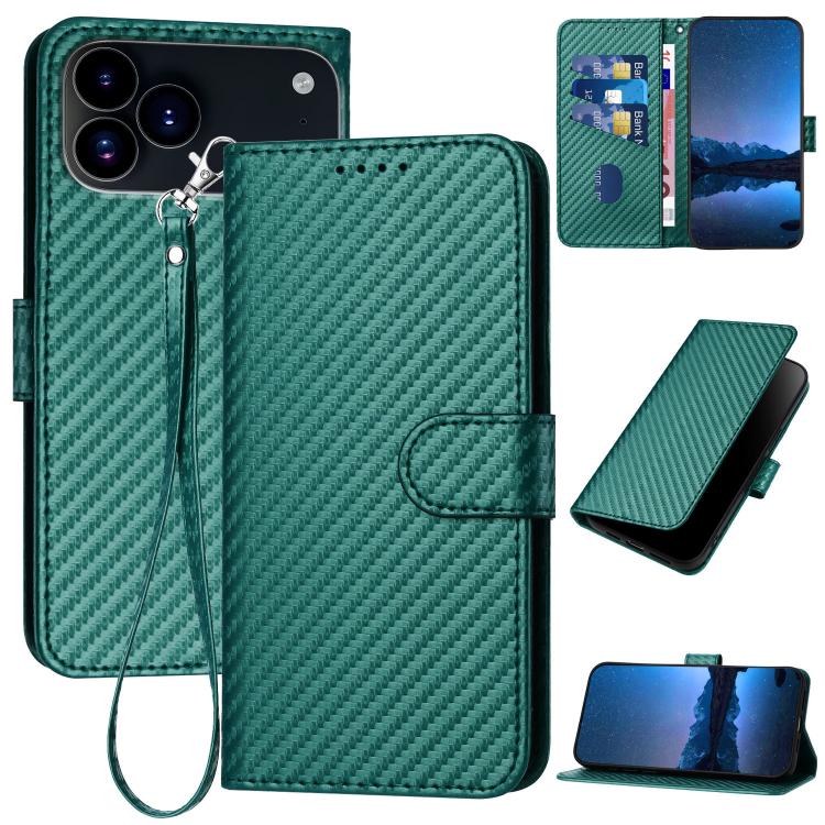 For iPhone 17 Pro Max YX0070 Carbon Fiber Buckle Leather Phone Case with Lanyard(Dark Green) - iPhone 17 Pro Max Cases by buy2fix | Online Shopping UK | buy2fix