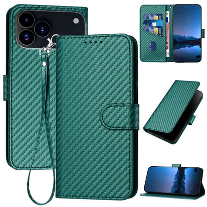 For iPhone 17 Pro Max YX0070 Carbon Fiber Buckle Leather Phone Case with Lanyard(Dark Green) - iPhone 17 Pro Max Cases by buy2fix | Online Shopping UK | buy2fix