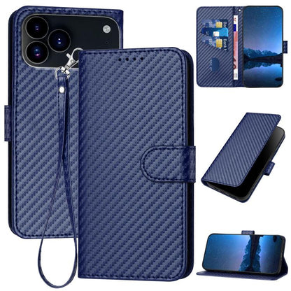 For iPhone 17 Pro YX0070 Carbon Fiber Buckle Leather Phone Case with Lanyard(Royal Blue) - iPhone 17 Pro Cases by buy2fix | Online Shopping UK | buy2fix