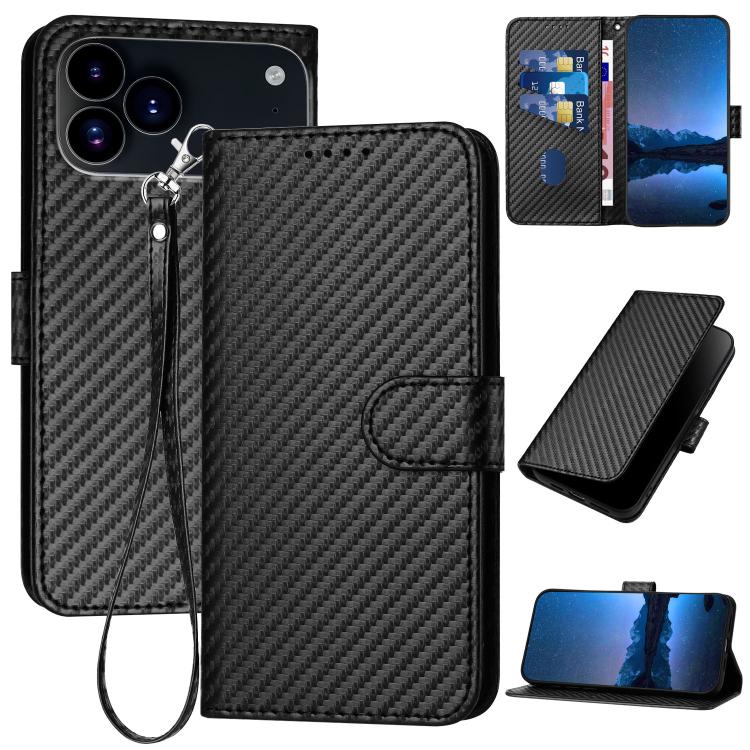 For iPhone 17 Pro YX0070 Carbon Fiber Buckle Leather Phone Case with Lanyard(Black) - iPhone 17 Pro Cases by buy2fix | Online Shopping UK | buy2fix