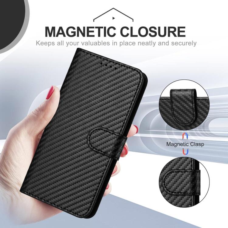 For iPhone 17 Pro YX0070 Carbon Fiber Buckle Leather Phone Case with Lanyard(Black) - iPhone 17 Pro Cases by buy2fix | Online Shopping UK | buy2fix