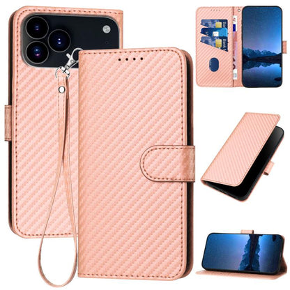 For iPhone 17 Pro YX0070 Carbon Fiber Buckle Leather Phone Case with Lanyard(Pink) - iPhone 17 Pro Cases by buy2fix | Online Shopping UK | buy2fix