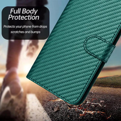 For iPhone 17 Pro YX0070 Carbon Fiber Buckle Leather Phone Case with Lanyard(Dark Green) - iPhone 17 Pro Cases by buy2fix | Online Shopping UK | buy2fix