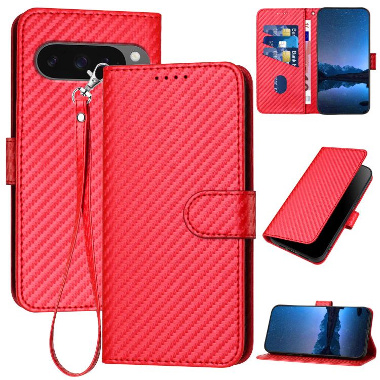 For Google Pixel 10 Pro XL YX0070 Carbon Fiber Buckle Leather Phone Case with Lanyard(Red) - Google Cases by buy2fix | Online Shopping UK | buy2fix