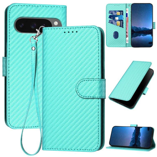 For Google Pixel 10 Pro XL YX0070 Carbon Fiber Buckle Leather Phone Case with Lanyard(Light Blue) - Google Cases by buy2fix | Online Shopping UK | buy2fix