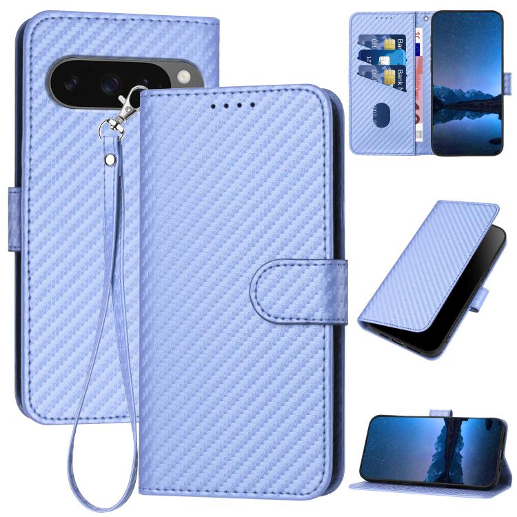For Google Pixel 10 Pro XL YX0070 Carbon Fiber Buckle Leather Phone Case with Lanyard(Light Purple) - Google Cases by buy2fix | Online Shopping UK | buy2fix