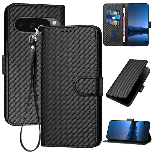 For Google Pixel 10 Pro XL YX0070 Carbon Fiber Buckle Leather Phone Case with Lanyard(Black) - Google Cases by buy2fix | Online Shopping UK | buy2fix
