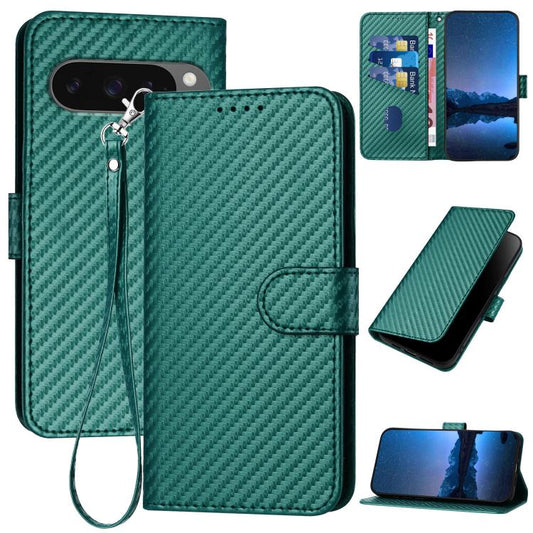 For Google Pixel 10 Pro XL YX0070 Carbon Fiber Buckle Leather Phone Case with Lanyard(Dark Green) - Google Cases by buy2fix | Online Shopping UK | buy2fix