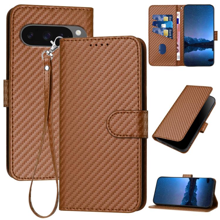 For Google Pixel 10 / Pixel 10 Pro YX0070 Carbon Fiber Buckle Leather Phone Case with Lanyard(Coffee) - Google Cases by buy2fix | Online Shopping UK | buy2fix