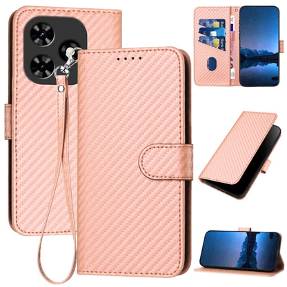For Tecno Spark Go 2024 YX0070 Carbon Fiber Buckle Leather Phone Case with Lanyard(Pink) by buy2fix