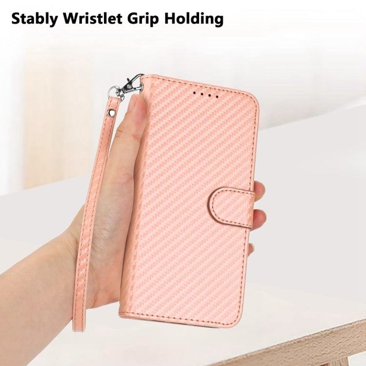 For Tecno Spark Go 2024 YX0070 Carbon Fiber Buckle Leather Phone Case with Lanyard(Pink) by buy2fix
