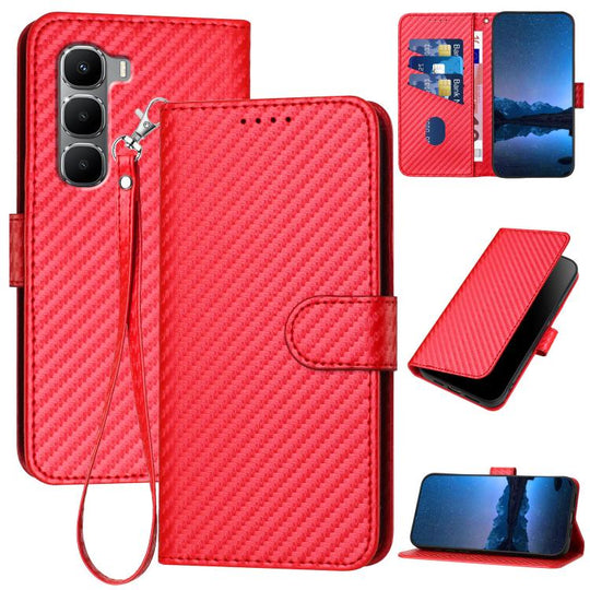 For Infinix Hot 60 4G / Hot 60i 4G YX0070 Carbon Fiber Buckle Leather Phone Case with Lanyard(Red)